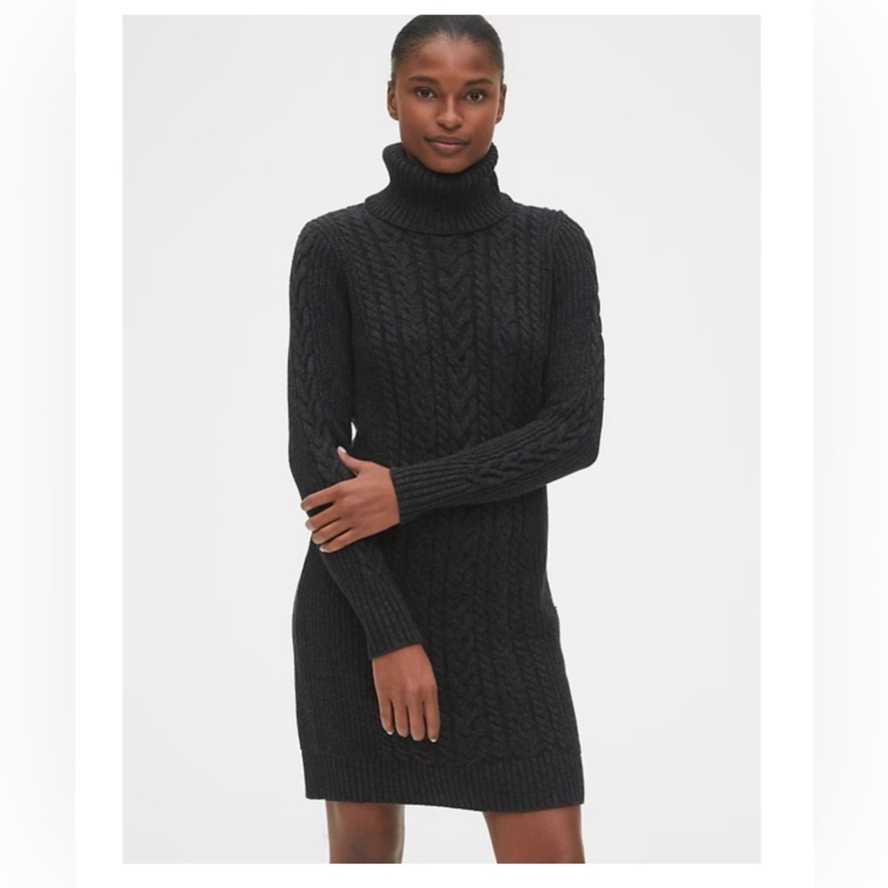 GAP Black Cable Knit Turtleneck Dress